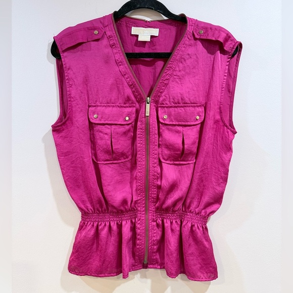 Michael Kors Tops - 🔥Michael Kors Women’s Sleeveless Zip-Front Top in Fuchsia Size L Petite EC 🔥